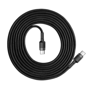 Cablu Date si Incarcare Ultrarezistent, Baseus Cafule, USB-C la Type-C USB-C USB 3.1 Thundebolt 3, 60W, 3A Fast Charge, 2m, Negru + Gri
