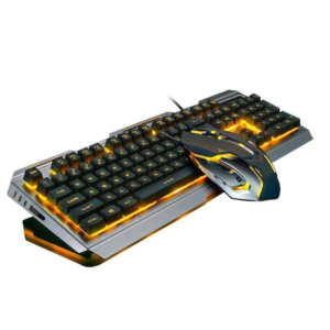 Kit tastatura mouse Gaming 3200DPI Galben Iluminare RGB Reglabil Multimedia cu fir Universal Negru/Argintiu