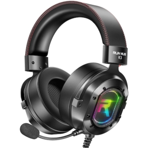 Casti gaming profesionale Runmus® K3, cu microfon, control volum, perne moi, sistem surround HD, microfon cu anulare zgomot de fond, cu lumina led, pentru PC, PS4, Xbox, Nitendo, difuzor 50mm, 106dB, albastru