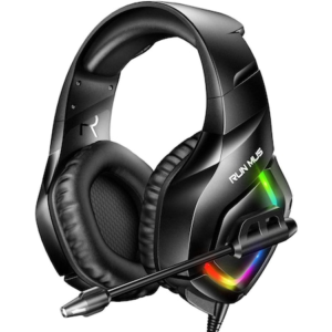 Casti gaming profesionale Runmus® K1-B RGB, cu microfon, sistem surround HD, microfon cu anulare zgomot de fond, cu lumina led, pentru PC, PS4, Xbox, Nitendo, difuzor 50mm, 106dB, albastru