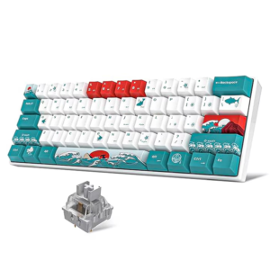 Tastatura Mecanica Gaming Timebox, 75%, Wireless, 2.4G, Bluetooth, iluminare RGB, 84 taste PBT Dye-sub, cu cablu Type-C, Yellow Switch, Hot-swappable, Portabila, Coral