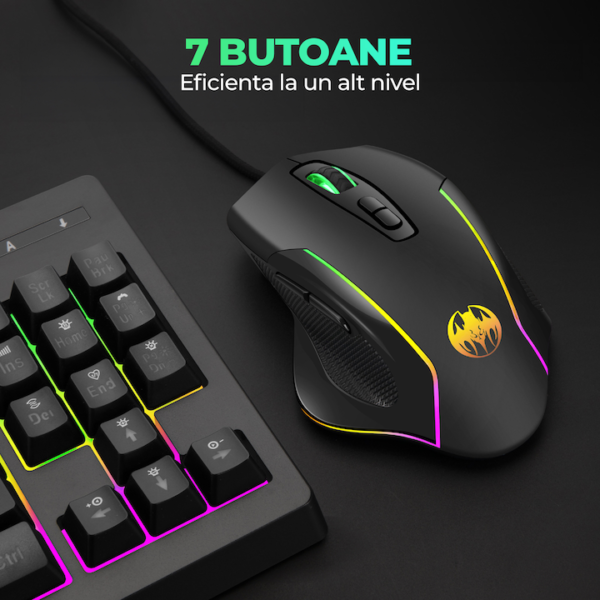 Mouse gaming Jiggler Timebox, cu fir, RGB, 3 trepte DPI, USB, 2.4 GHz, RGB Led, 4 Butoane, Negru - imagine 4