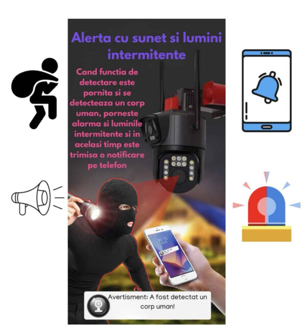 📷🔥 Cameră Duală ST Dual Pro 6MP Ultra HD 2K 🔥📷 🔄 PTZ 355° | 🚨 Senzor Mișcare | 🎙️ Audio Bidirecțional | 🔴🔵 LED-uri Color - imagine 2