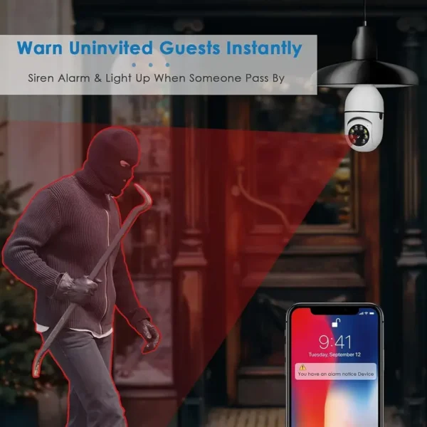 💡📡 Cameră SmartView 360° în formă de bec – Wi-Fi HD 📡💡 🌙 Night Vision Color | 🚨 Detectare Mișcare | 🎙️ Audio 2-Way | 🔄 Rotație Inteligentă - imagine 2