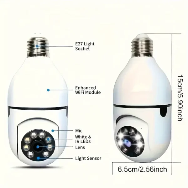 💡📡 Cameră SmartView 360° în formă de bec – Wi-Fi HD 📡💡 🌙 Night Vision Color | 🚨 Detectare Mișcare | 🎙️ Audio 2-Way | 🔄 Rotație Inteligentă - imagine 3