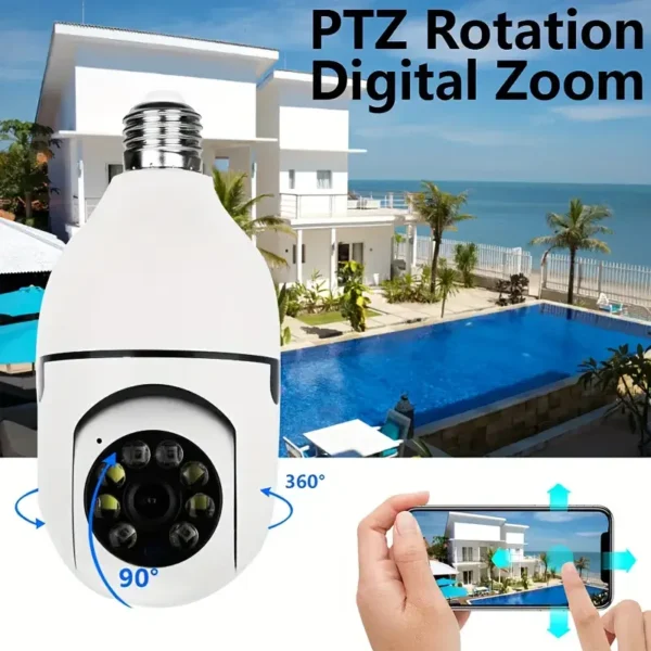 💡📡 Cameră SmartView 360° în formă de bec – Wi-Fi HD 📡💡 🌙 Night Vision Color | 🚨 Detectare Mișcare | 🎙️ Audio 2-Way | 🔄 Rotație Inteligentă - imagine 4