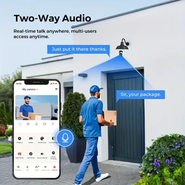 💡📡 Cameră SmartView 360° în formă de bec – Wi-Fi HD 📡💡 🌙 Night Vision Color | 🚨 Detectare Mișcare | 🎙️ Audio 2-Way | 🔄 Rotație Inteligentă - imagine 5