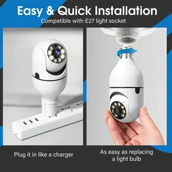 💡📡 Cameră SmartView 360° în formă de bec – Wi-Fi HD 📡💡 🌙 Night Vision Color | 🚨 Detectare Mișcare | 🎙️ Audio 2-Way | 🔄 Rotație Inteligentă - imagine 6