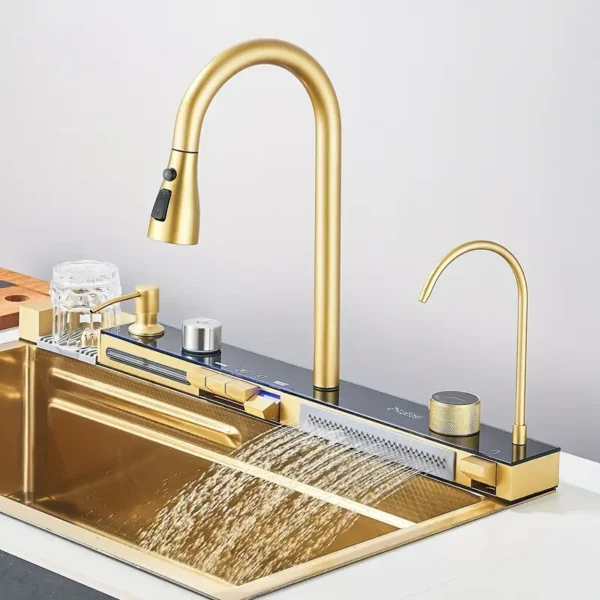 ✨🛁 Chiuvetă Premium GoldLux – Inox Auriu de Lux, LED Integrat și Funcționalitate 5-în-1 cu Accesorii Incluse ✨🛁 - imagine 3