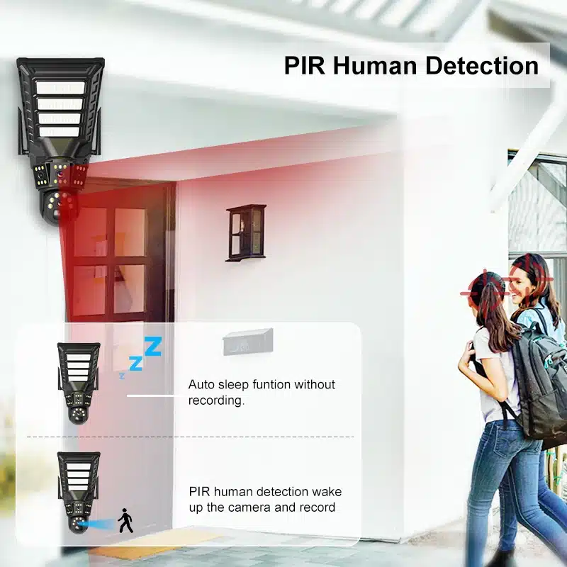 Lampă solară inteligentă cu cameră Wi-Fi CCTV integrată, senzor de mișcare, control de pe telefon și protecție IP67 – iluminare și securitate pentru exterior - imagine 3